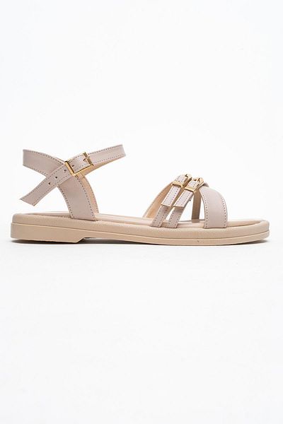 CCWAY AYAKKABI Double Buckle Cross Women's Sandals Beige Skin