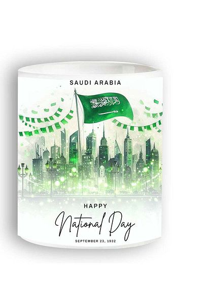 Story of candle Ceramic Mug with Saudi National Day Design in White