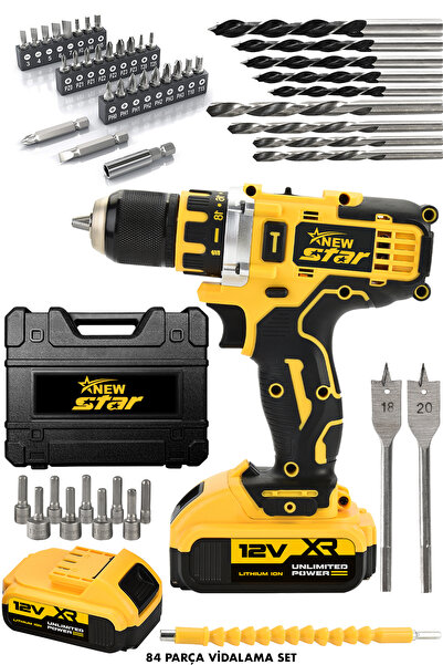 Newstar Ultra güçlü 12v Şarjlı Matkap Metal Şanzıman Bakır Sargılı Çift Akülü