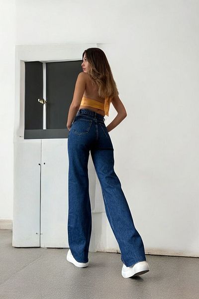 byhaziran butik Aisling Women's Dark Blue Extra High Waist Stretchy Waist Comfortable 90's Wide Leg Denim Pants