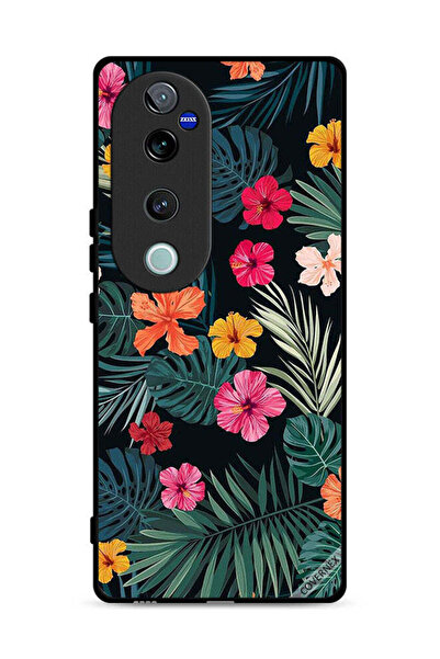 Covernex غطاء حماية لهاتف فيفو S19 برو 5G، زهور متعددة الألوان وريش أخضر داكن