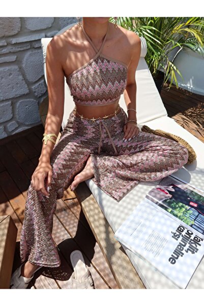 ESRAHELVACI Patterned Straw Textured Beach Suit