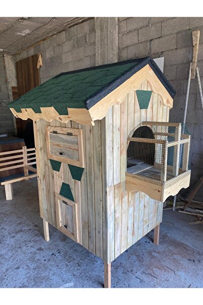 Genel Markalar Karayiğit 2 Katlı İçten Merdivenli Ahşap Kedi Evi – Balkonlu, Tel Korumalı,