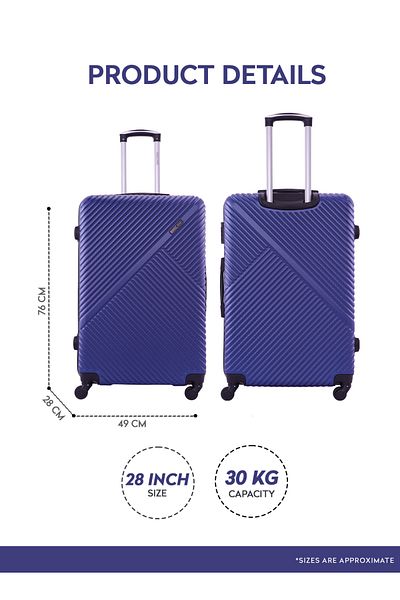 PARAJOHN Para John ABS Hardside Spinner Check In Medium Luggage Trolley 24 Inch Dark Blue