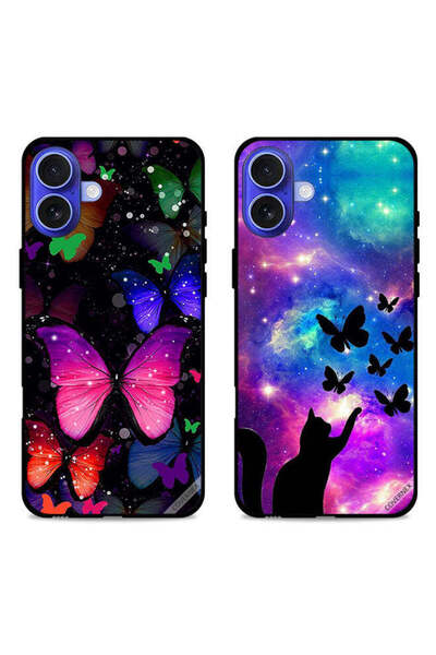 Covernex حافظتان واقيتان لهاتف Apple iPhone 16 Plus بتصميم قطة وفراشات