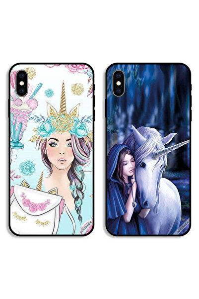 Covernex حافظتان واقيتان لهاتف Apple iPhone X مع رموش على حقيبة وفتاة وحيد القرن