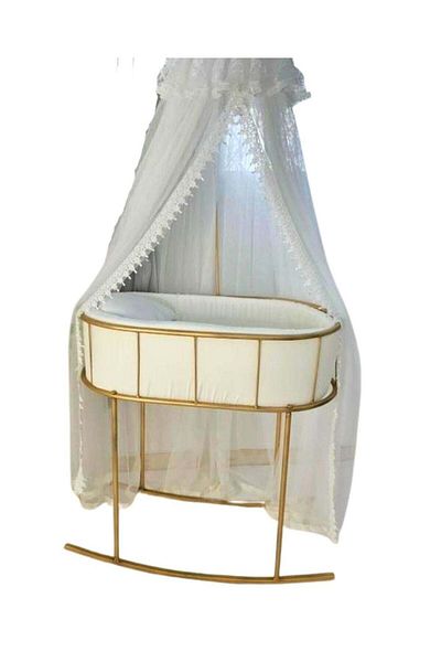HEY BABY Luxury Baby Cradle Made of Golden Iron with Mosquito Net and Soft Fabric