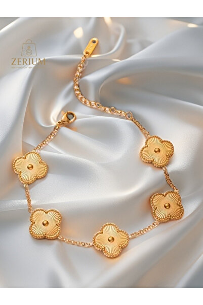 ZERİUM Five-Leaf Clover Stylish Women's Steel Bracelet