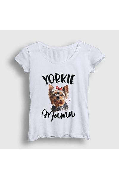 Presmono Women's White Yorkie Mama Mom Yorkshire Terrier Mother T-Shirt 556608Tt