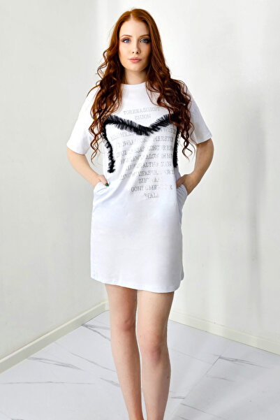 FashionForYou Karolyn sports dress, with pockets and rhinestones, Roses White