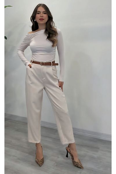 Şamdan Straight Fabric Belted Trousers