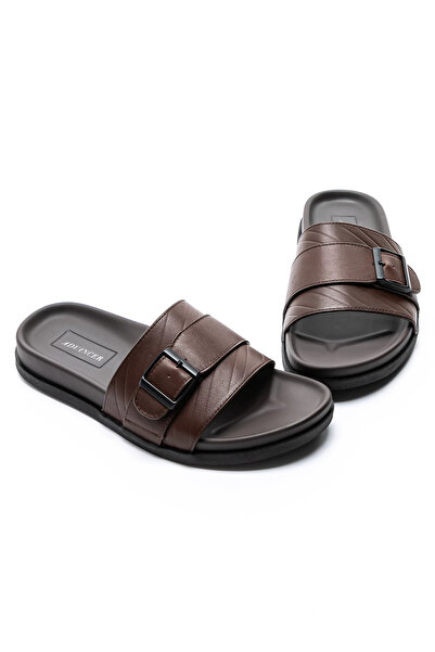 advancer Men's slippers made of genuine leather S11112 Brown |