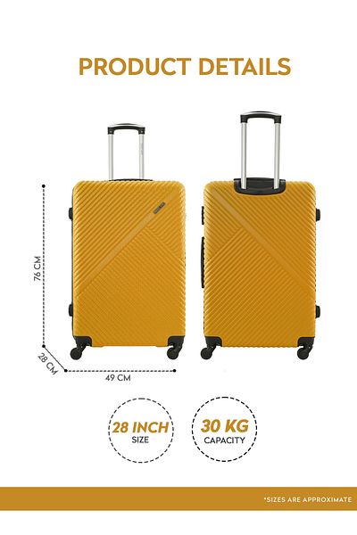 PARAJOHN Para John ABS Hardside Spinner Check In Large Luggage Trolley 28 Inch Yellow