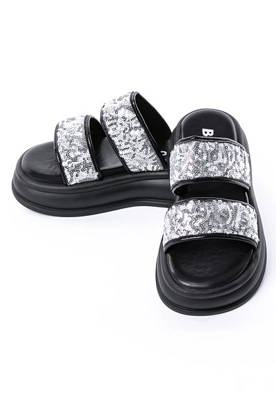 FASHION Women's Slippers with Low Sole 888-2 Black-Silver |