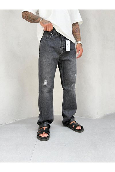 denim pasaport Gray Black Ripped Baggy Loose Jeans