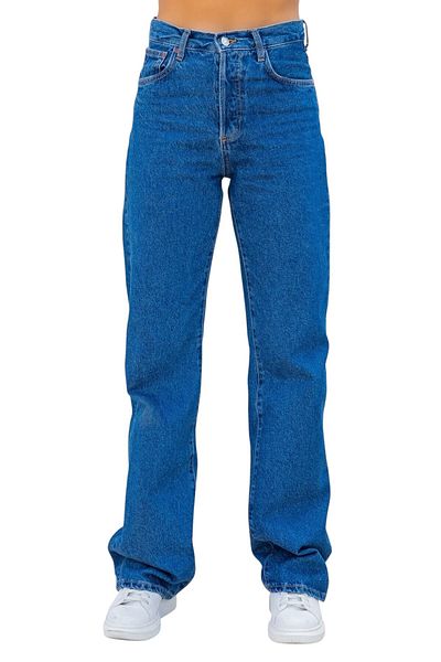 byhaziran butik Antigone Women's Dark Blue Extra High Waist Stretchy Denim Fabric 90's Wide Leg Jeans