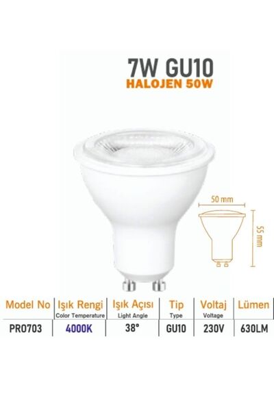 Osaka Light 7w Led Spot Ampülü GU10 4000K Ilık Beyaz