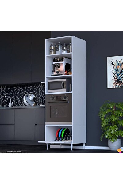 Modilayn AYQ (60x217x56 cm) Boyutunda Ankastre 1 Kapaklı Mini/Midi Mikrodalga Fırın Dolabı Beyaz Dolap
