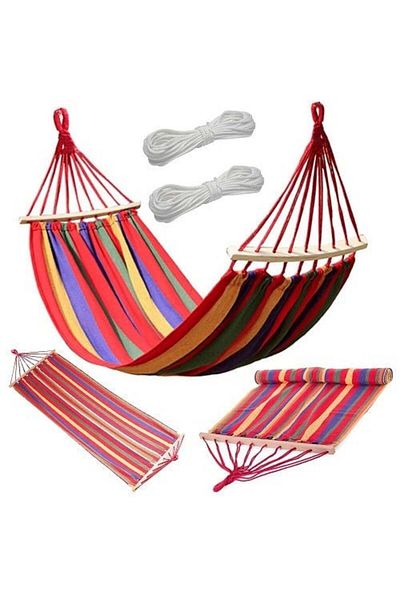 Welora Hammock with wooden bar, Cotton with polyester blend - Blue