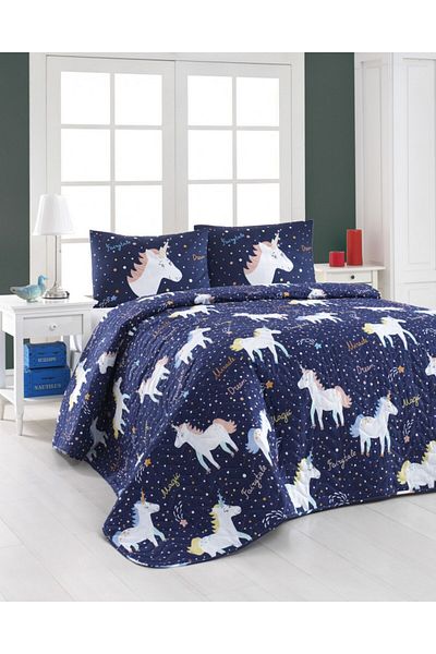 Eponj Home Quilted duvet set 200x220cm + 2 pillowcases 50x70cm Magic Unicorn - Dark Blue