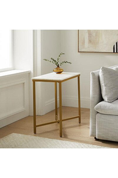 Hitit Dekorasyon Bruce Gold Metal Ahşap Yan Sehpa