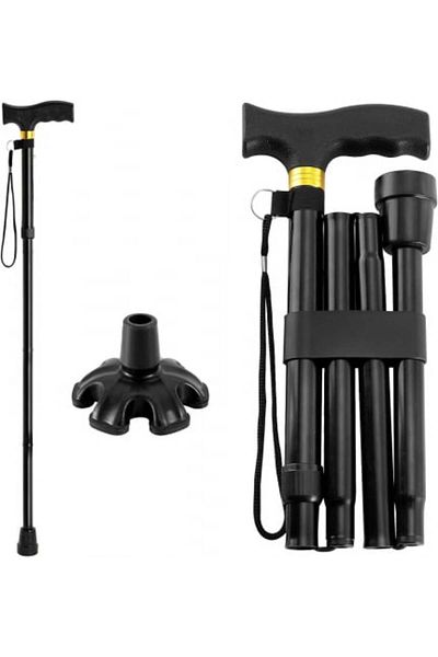 DAR Foldable telescopic support stick with flashlight and stabilizing pivots
