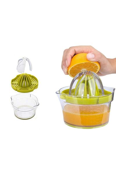 divendi-ro Manual citrus juicer, plastic, transparent container with 400ml capacity and pit sieve, green