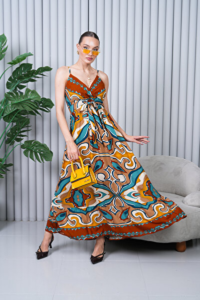 NAVY Ολόσωμο φόρεμα με τιράντες διπλό πέτο Benden Με σούρες Βισκόζη