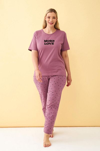 Akbeniz Women's Plum More Love Written Large Size Pajama Set