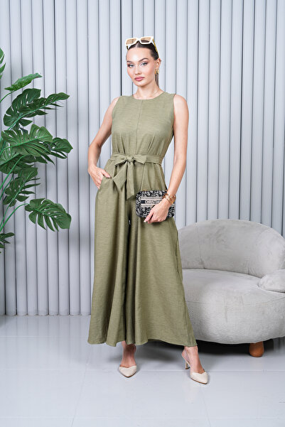 NAVY Linen Belted Jumpsuit