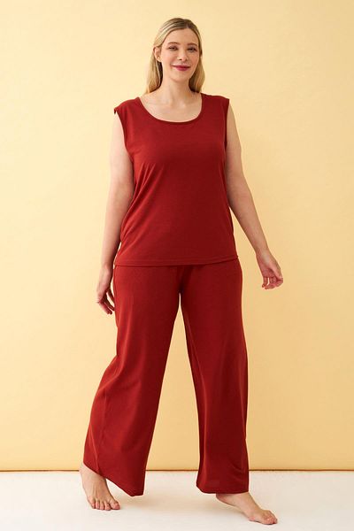 Akbeniz Women's Tile Large Size Combed Cotton Bottom Top Set