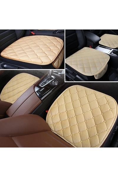 DAR Set of 3 Premium Car Seat Covers for Front and Back Seats, with Organizer Pockets, Cream