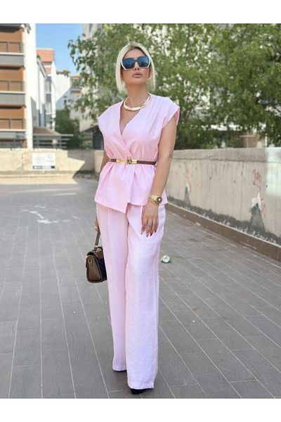 Robin 80255 Sleeveless Belted Vest Trousers Pink