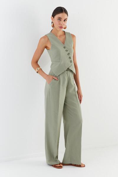 Shopping Shop Asimetrik Yelek Pantolon Takım HAKI