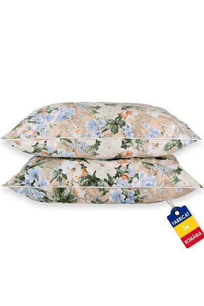 Pernador Set of 2 goose down and feather pillows, 50x70 cm, Blue Flowers