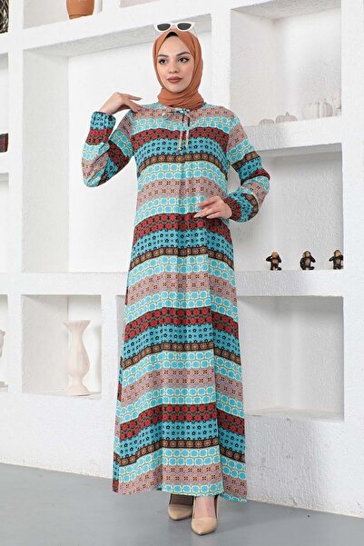 SGS Φόρεμα από βισκόζη με κορδόνια στο λαιμό ΜΠΛΕ