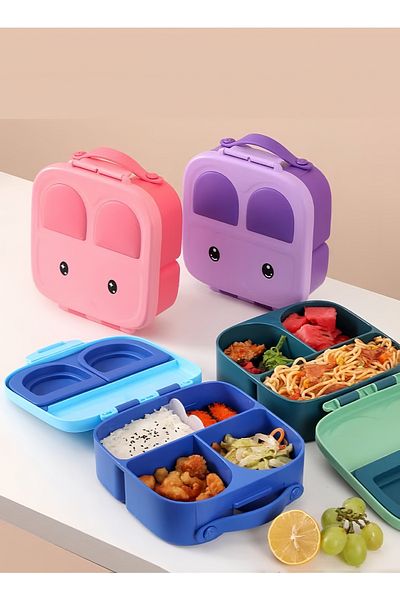 OASISWJ Children's Food Bowl Lunch Boxes Set Portable Tableware-Purple