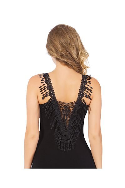 Hmd Women's Black Lcyra Single Jersey Combed Cotton Lace Back Low-Cut Undershirt