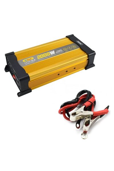 divendi-ro Invertor de tensiune auto KS2000, 2000W 12V, 220V, cu undă sinusoidală modificată, indicator LED, placat cu aur
