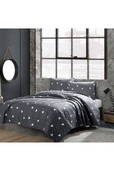 Eponj Home Quilted duvet set 200x220cm + 2 pillowcases with triangles, Ucgen Grey