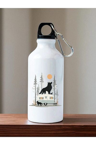 lili hediyelik Wolf and Caravan Printed Water Bottle Flask Water Bottle - Home Kitchen Office Workplace Gift Item