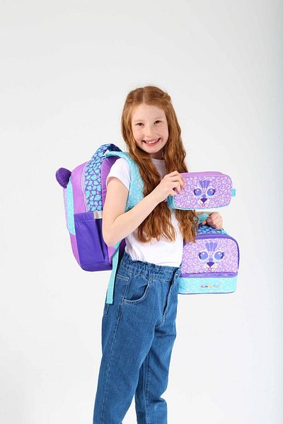 KAUKKO Copii Fete Copii Triplu Școala Primară 1.2.3.4. Set ghiozdan pentru clasă - drăguț în formă de leu - violet