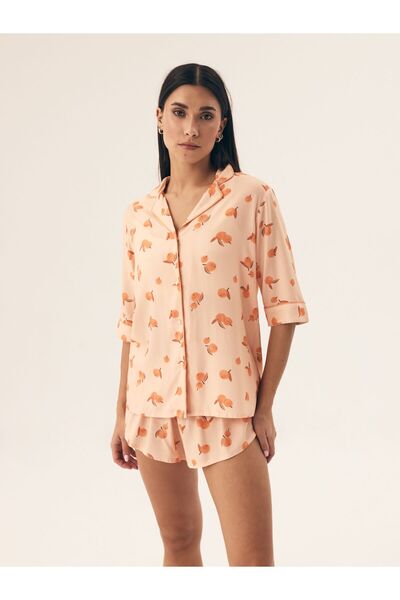 Henderson Classic elegant comfortable women's pajama with fruit pattern and V neck & Shirt and shorts| Naranja