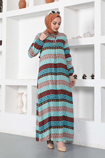 SGS Φόρεμα από βισκόζη με κορδόνια στο λαιμό ΜΠΛΕ