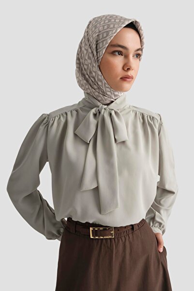 Armine TREND Armi̇ne Trend Neck Ribbon Pattern Tunic - Grey 25YT303