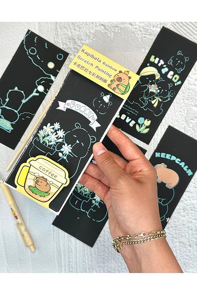 ZeCo Collection Kapibala Rainbow Character Magic Black Scratch Notebook 4 Sheets Scratch Painting Yellow
