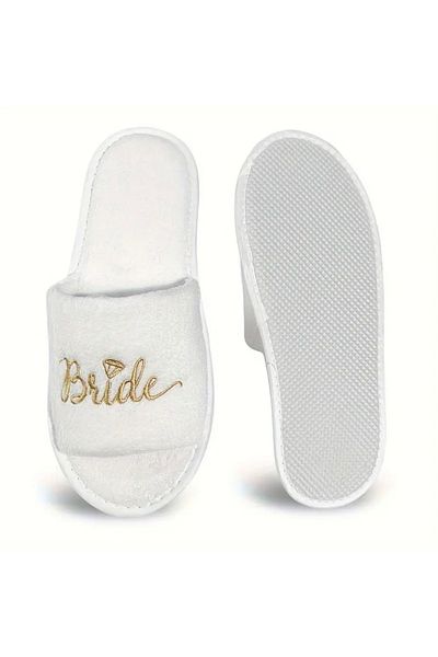 Store Soft Bride Slippers for Bridesmaids Gold Embroidery Embroidered