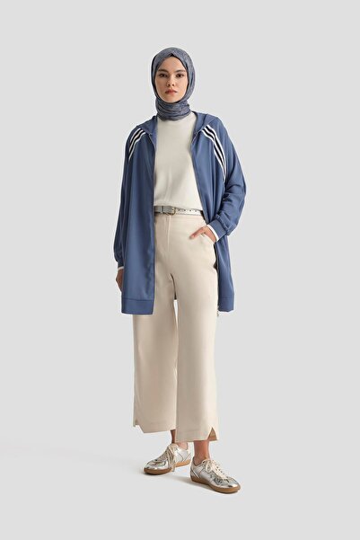 Armine TREND Boydan Fermuarlı Kapüşonlu Tunik-İndigo 25YT409