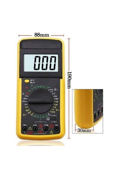 divendi-ro Digital Multimeter with shockproof housing, with 2 test probes, Yellow-Orange - Yellow/Black