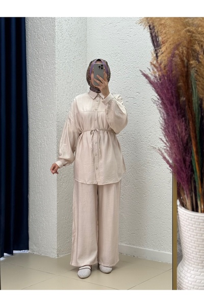 BENAHOLL بدلة بنطلون حجاب نسائية/بدلة بنطلون ميليرا مزخرف من الأمام مع شريط س...